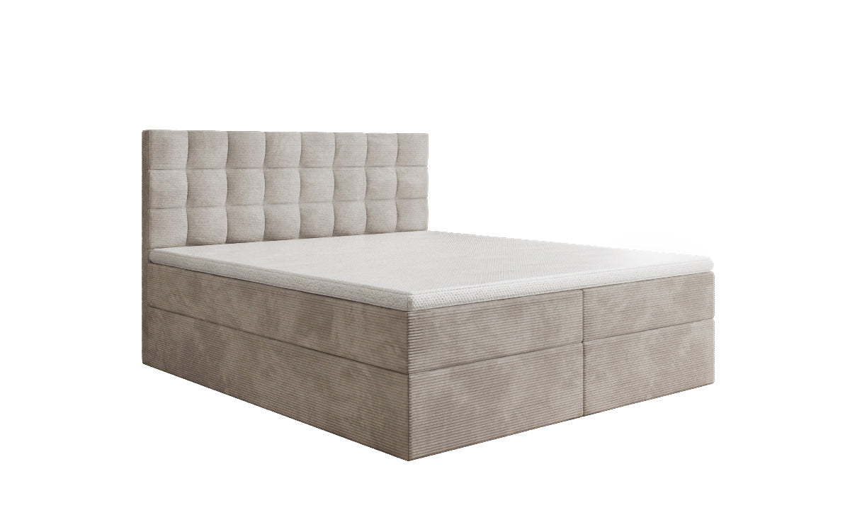 Boxspringbed Como in Ribstof met opbergruimte