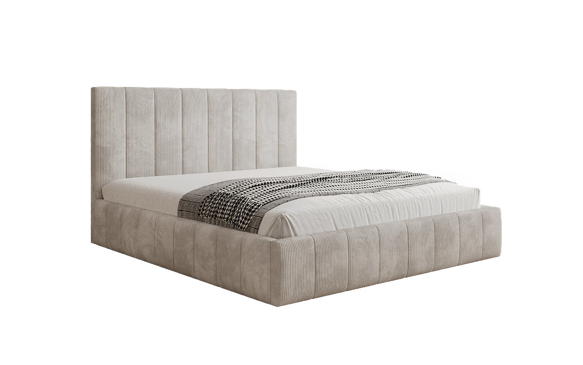 Designer gestoffeerd bed Maja in Ribstof met opbergruimte