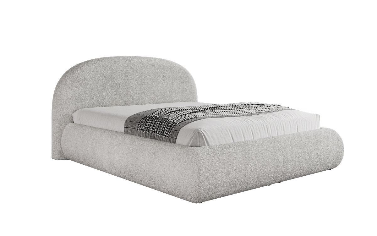 Designer gestoffeerd bed Loop in Teddystof Bouclé met opbergruimte