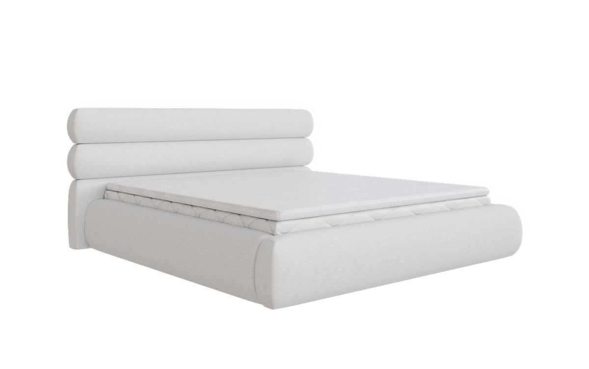 Designer gestoffeerd bed Joline in structuurstof met opbergruimte