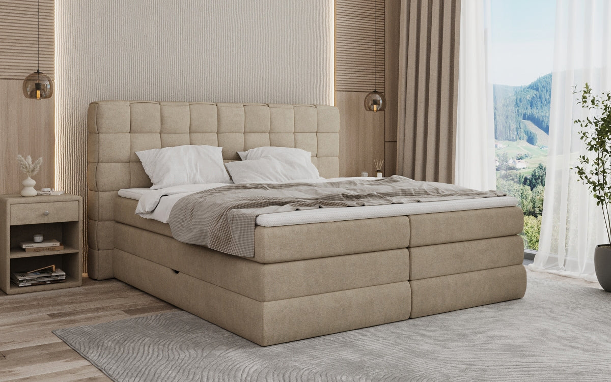 Boxspringbed Trama met opbergruimte in Stof