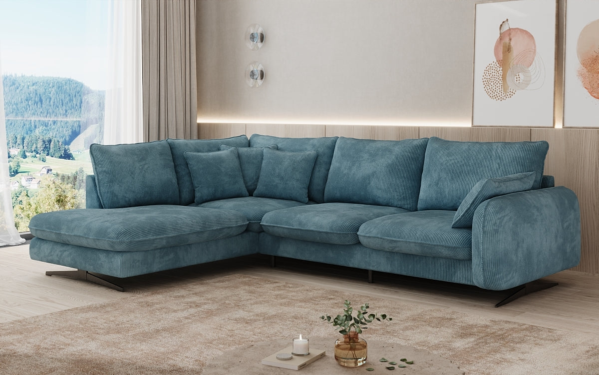 Designhoekbank Laguna met metalen poten in Ribstof