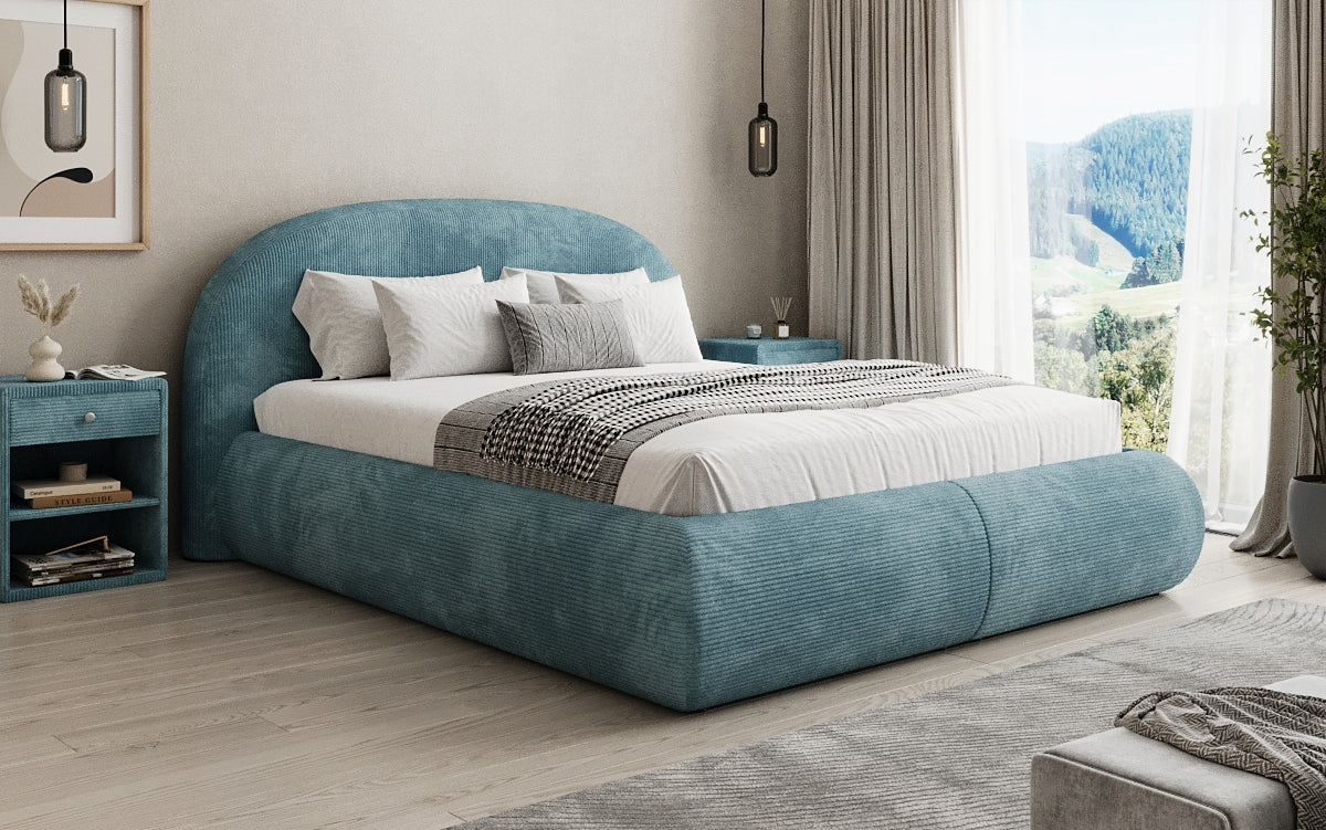 Design gestoffeerd bed Loop in Ribstof met opbergruimte
