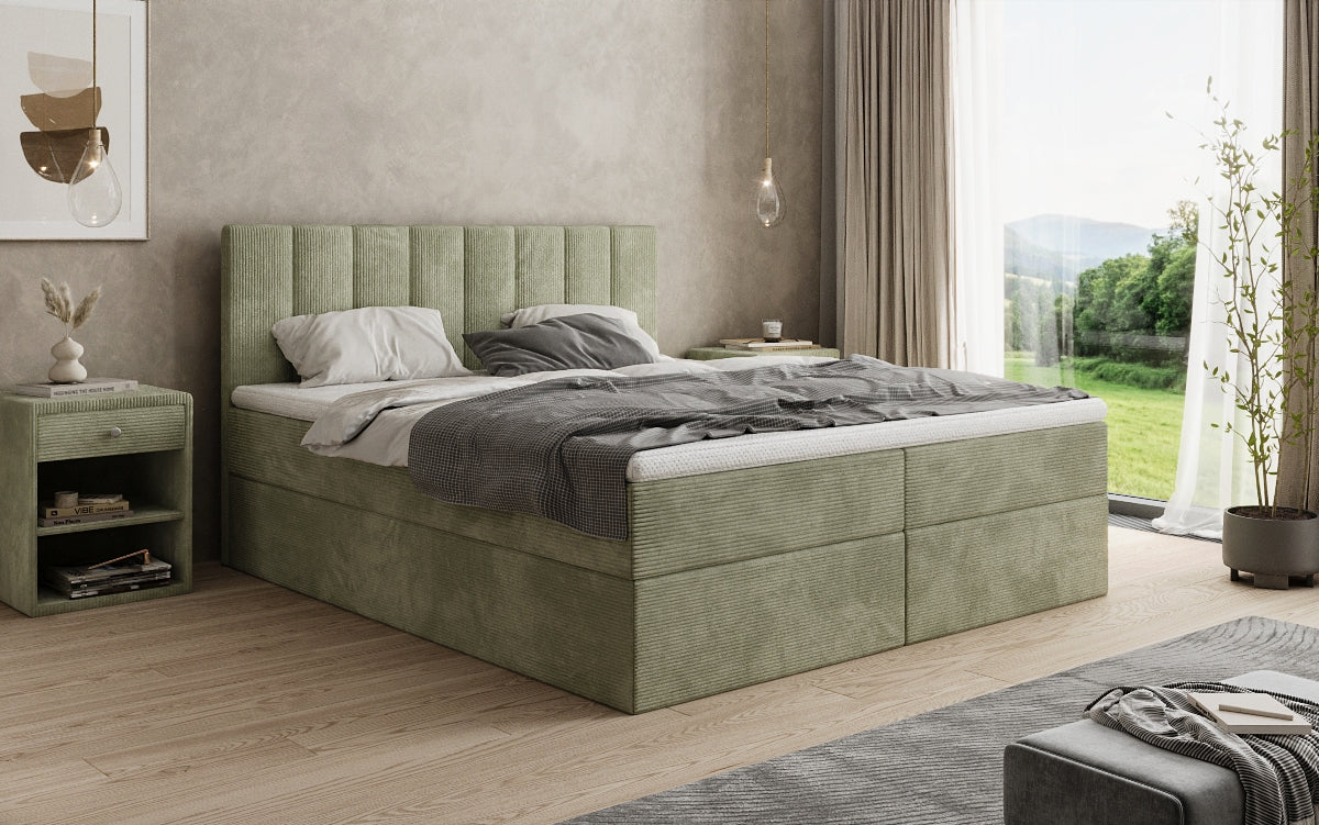Boxspringbed Sofia in Ribstof met opbergruimte