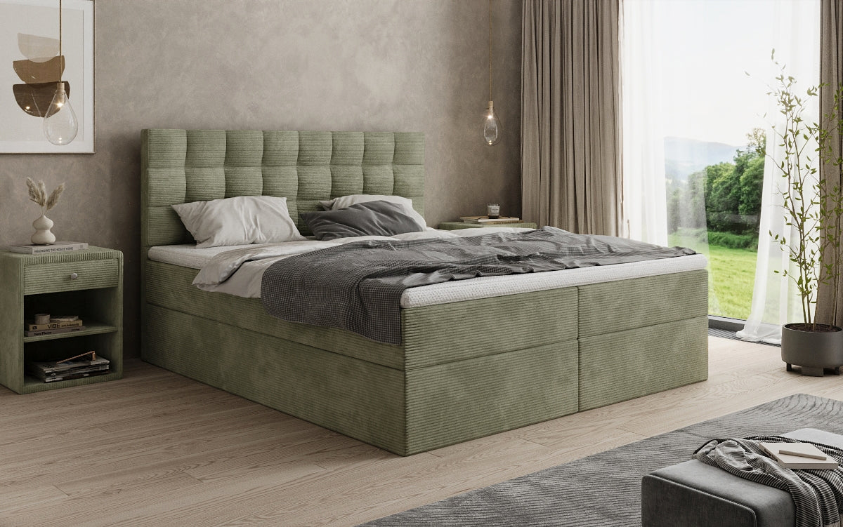 Boxspringbed Como in Ribstof met opbergruimte