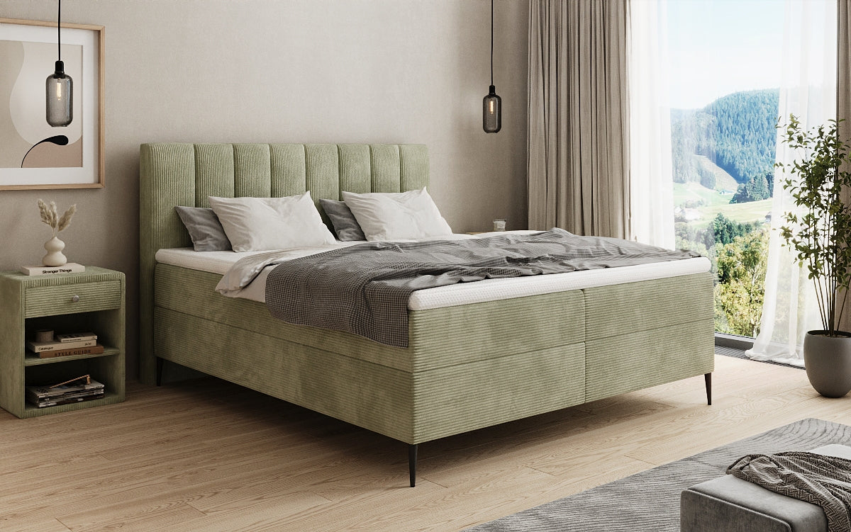Boxspringbed Lucca in Ribstof met opbergruimte en poten