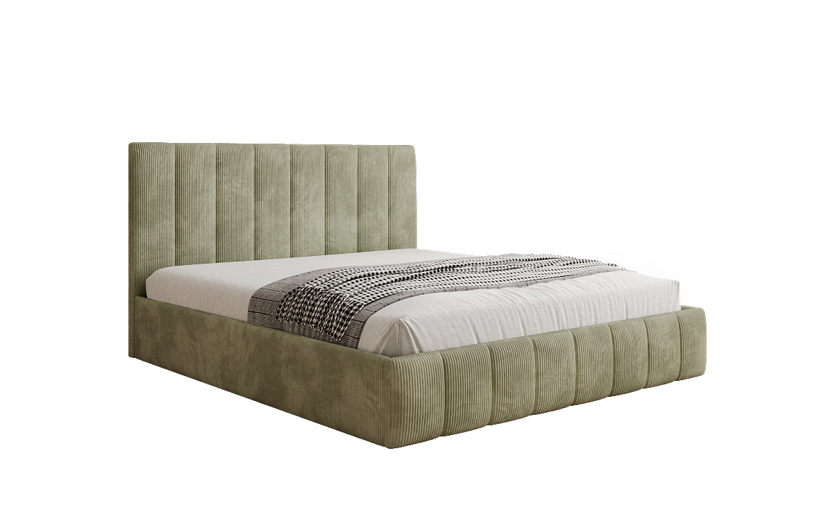 Designer gestoffeerd bed Mila in Ribstof met opbergruimte