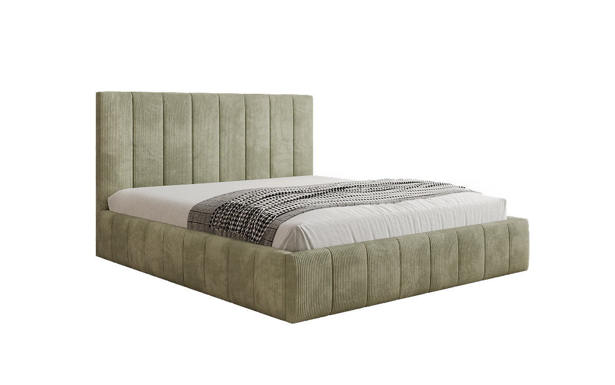 Designer gestoffeerd bed Maja in Ribstof met opbergruimte