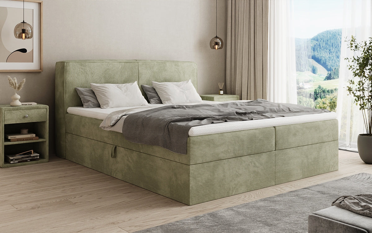 Boxspringbed Marea in Ribstof met opbergruimte