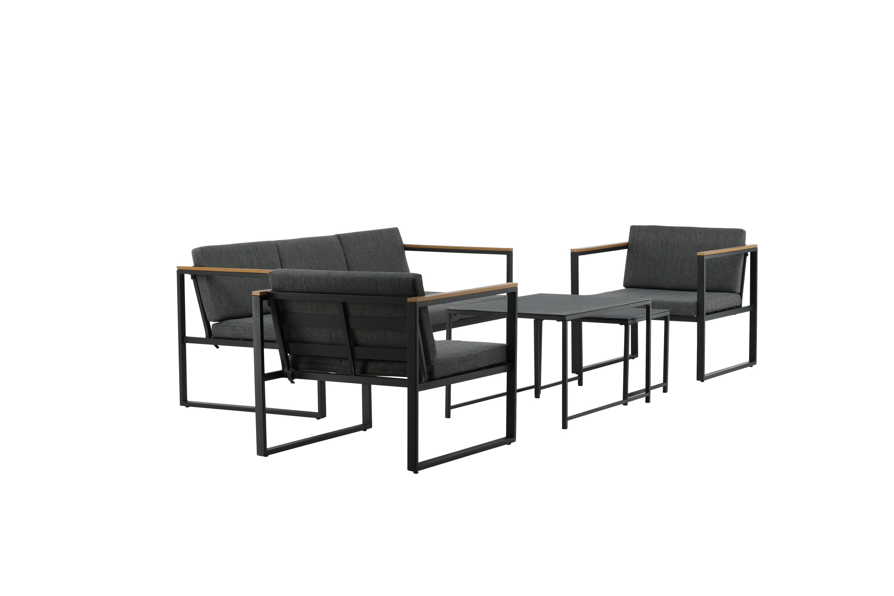 Loungeset Sunrise - van zwart staal incl. glazen tafels