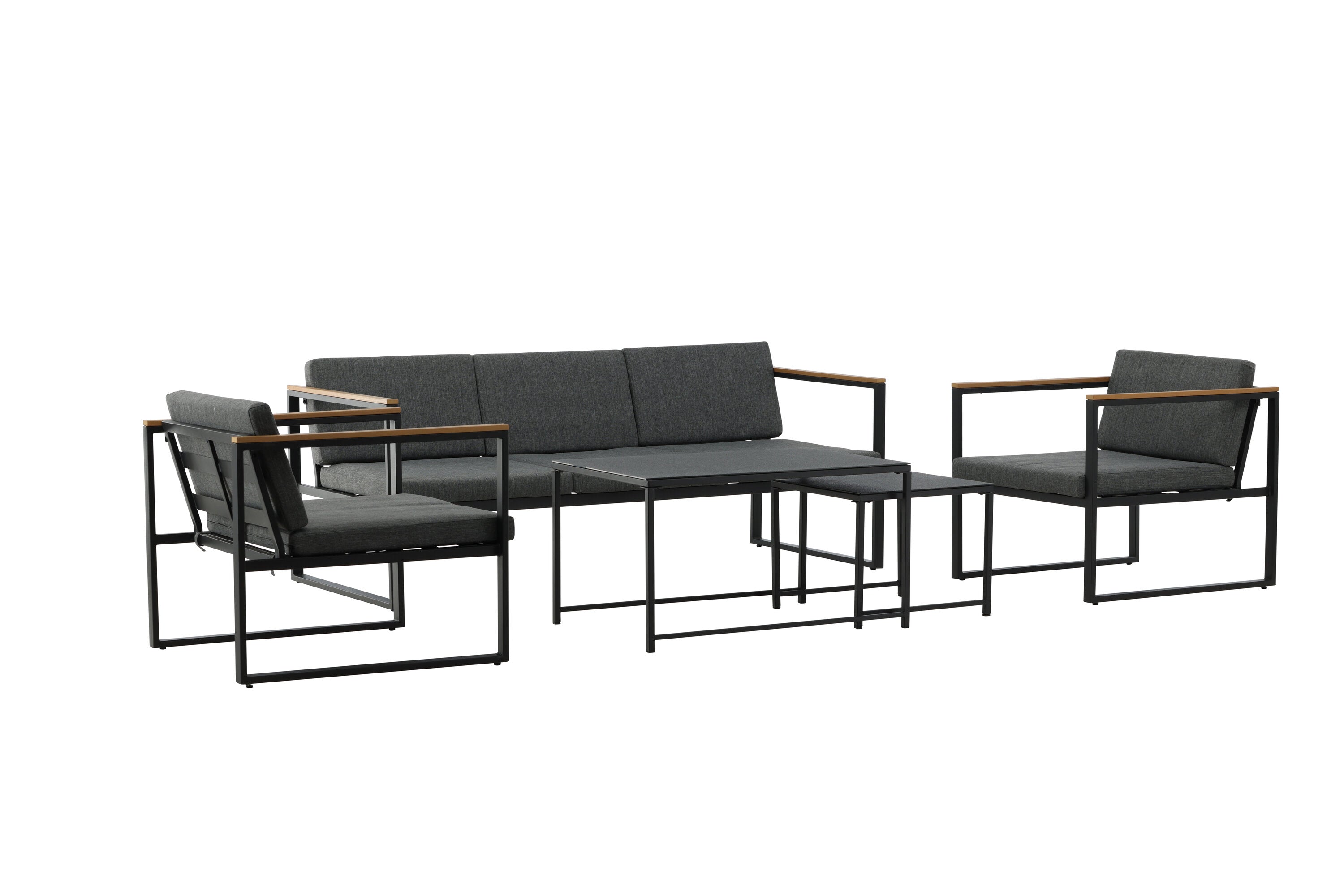 Loungeset Sunrise - van zwart staal incl. glazen tafels