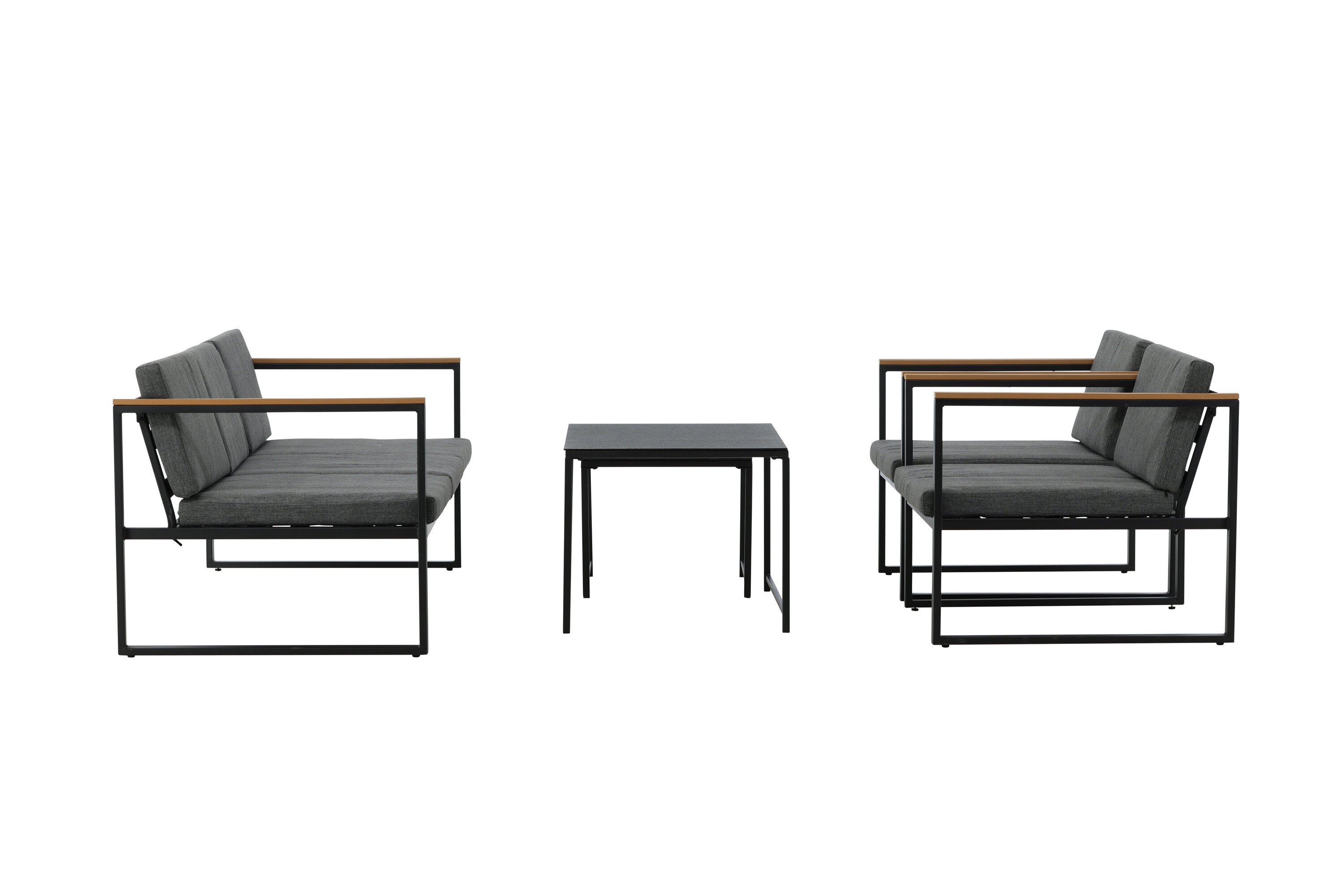 Loungeset Sunrise - van zwart staal incl. glazen tafels