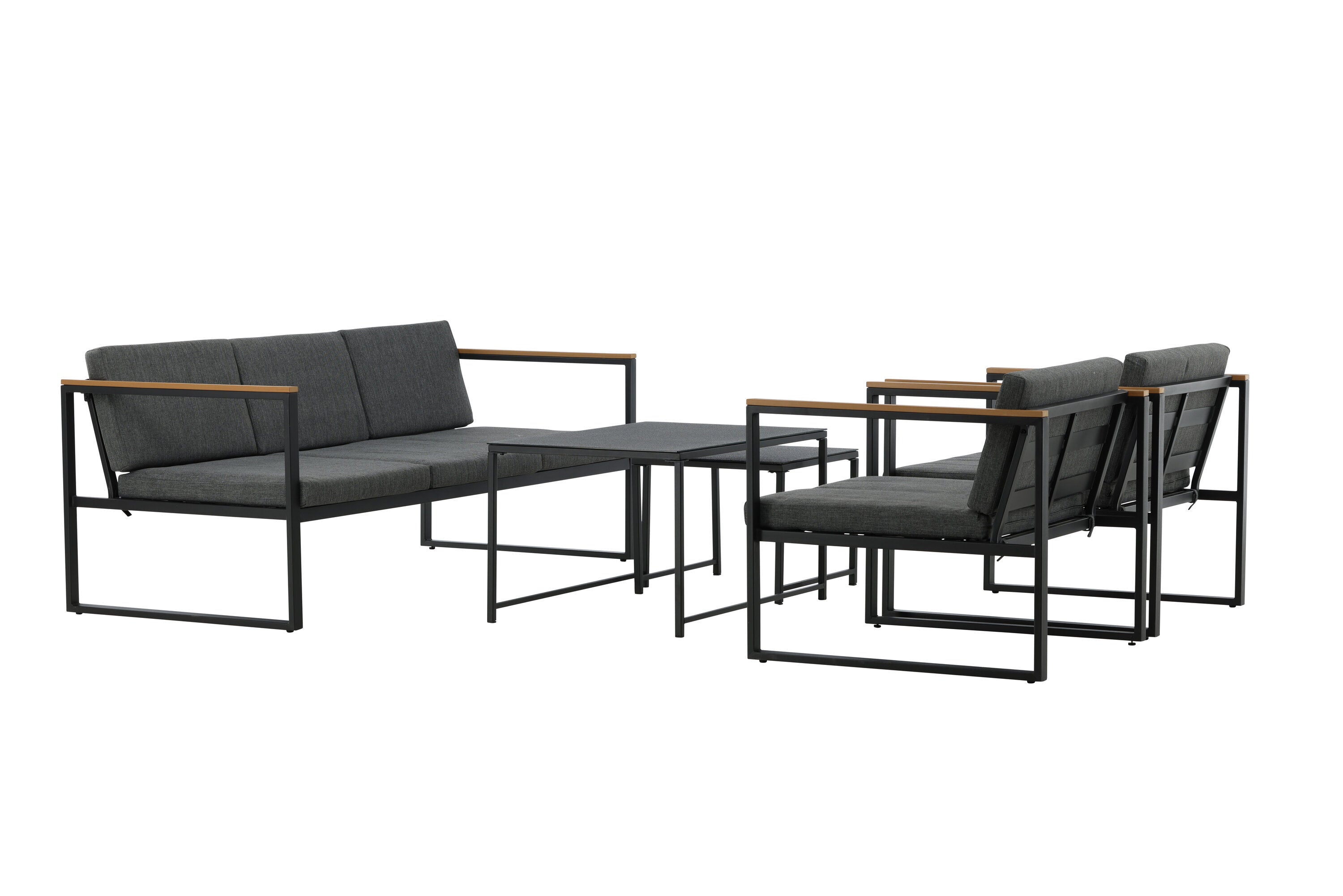 Loungeset Sunrise - van zwart staal incl. glazen tafels