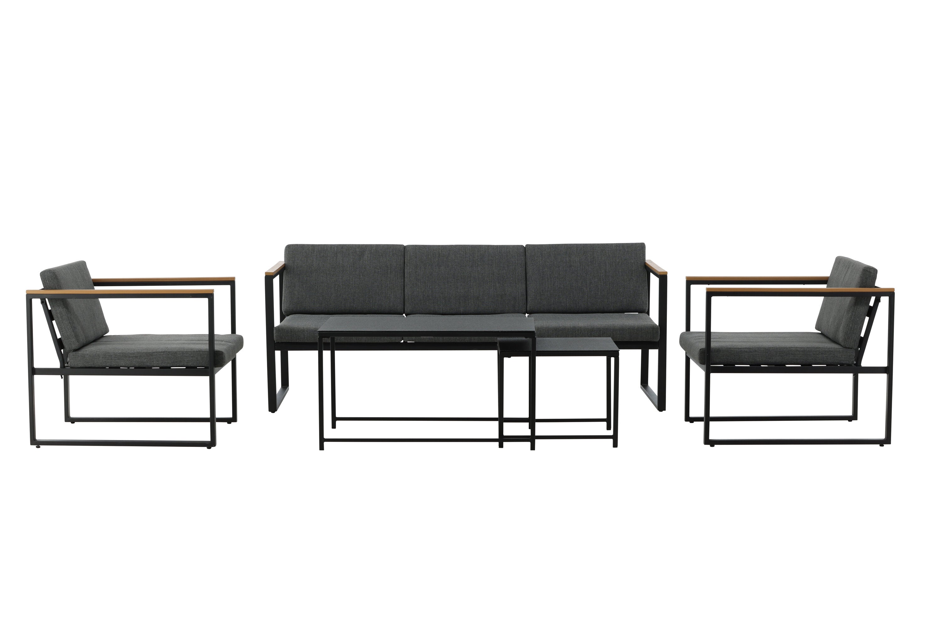 Loungeset Sunrise - van zwart staal incl. glazen tafels