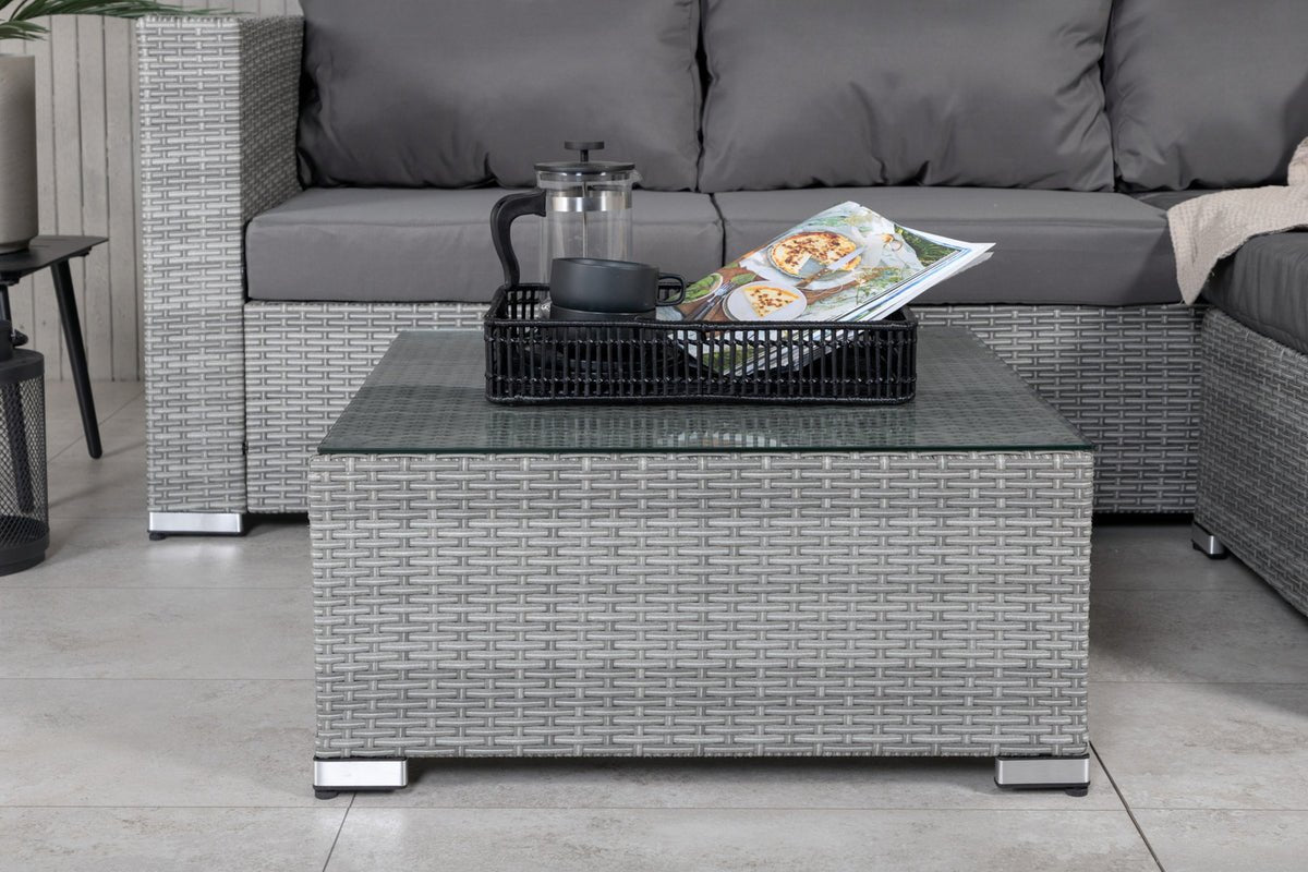 Tuin Loungeset Amelia – Polyrattan bank met tafel & kussens in Grijs