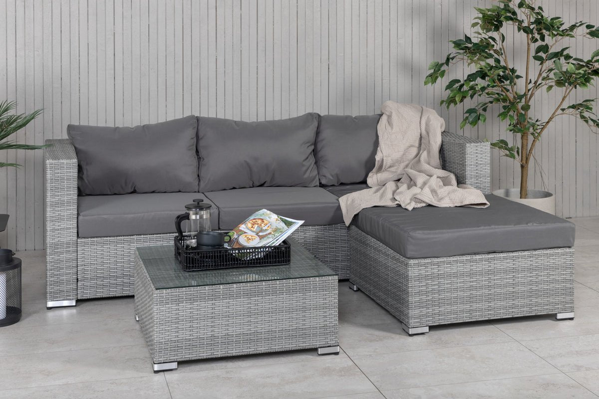 Tuin Loungeset Amelia – Polyrattan bank met tafel & kussens in Grijs