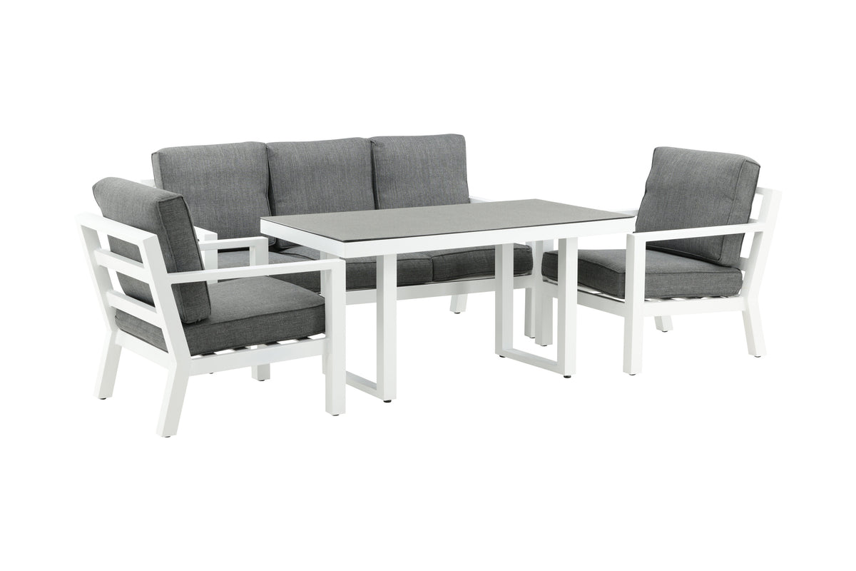 Tuin loungeset Jenni – in Wit & Grijs met glasplaat