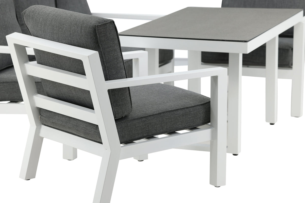 Tuin loungeset Jenni – in Wit & Grijs met glasplaat