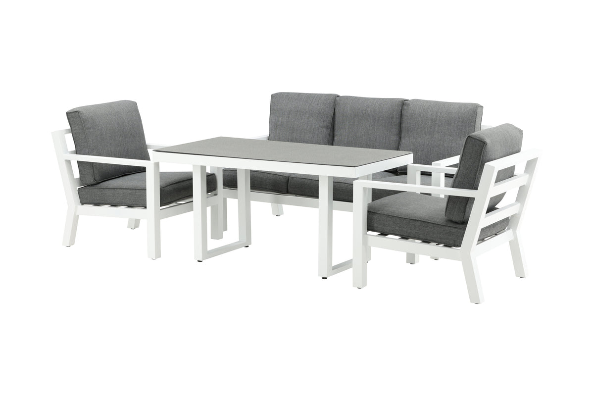Tuin loungeset Jenni – in Wit & Grijs met glasplaat