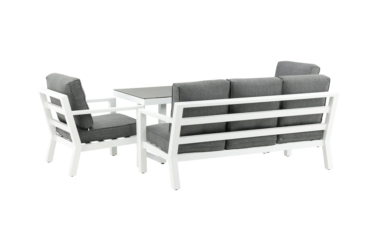 Tuin loungeset Jenni – in Wit & Grijs met glasplaat