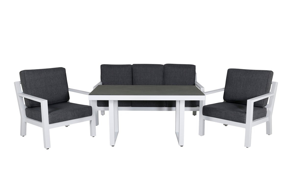 Tuin loungeset Jenni – in Wit & Grijs met glasplaat