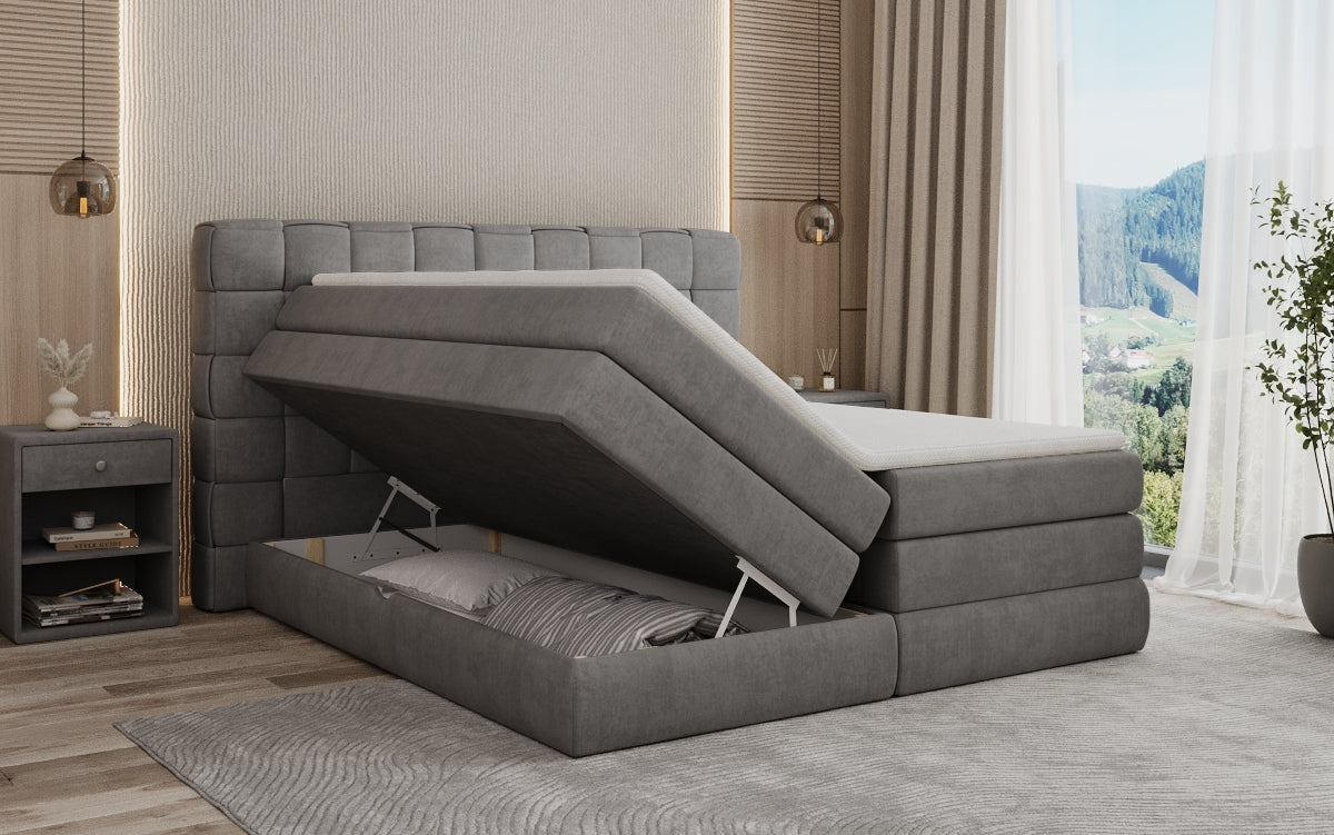 Boxspringbed Trama met opbergruimte in Fluweel