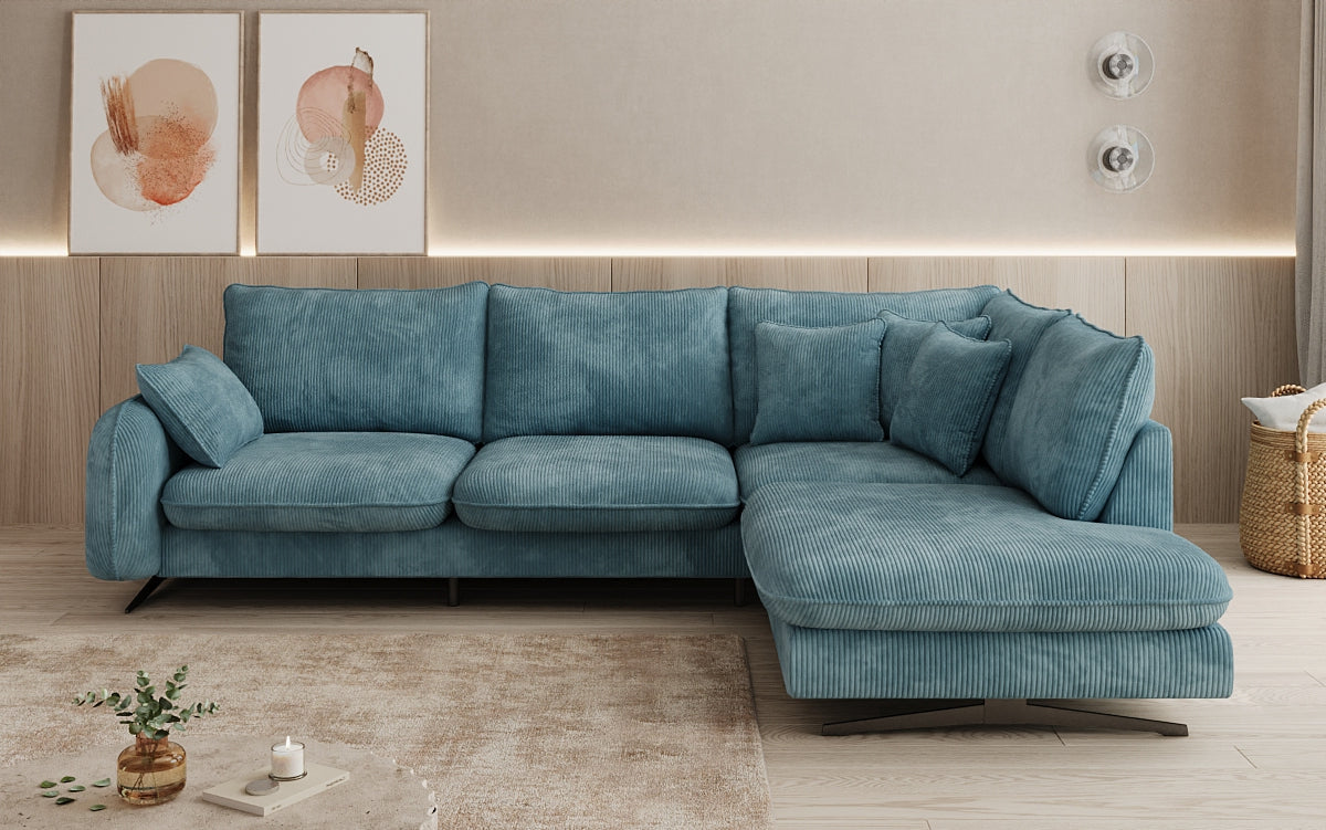 Designhoekbank Laguna met metalen poten in Ribstof