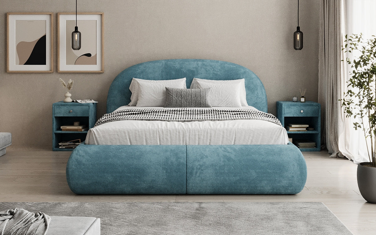 Design gestoffeerd bed Loop in Ribstof met opbergruimte