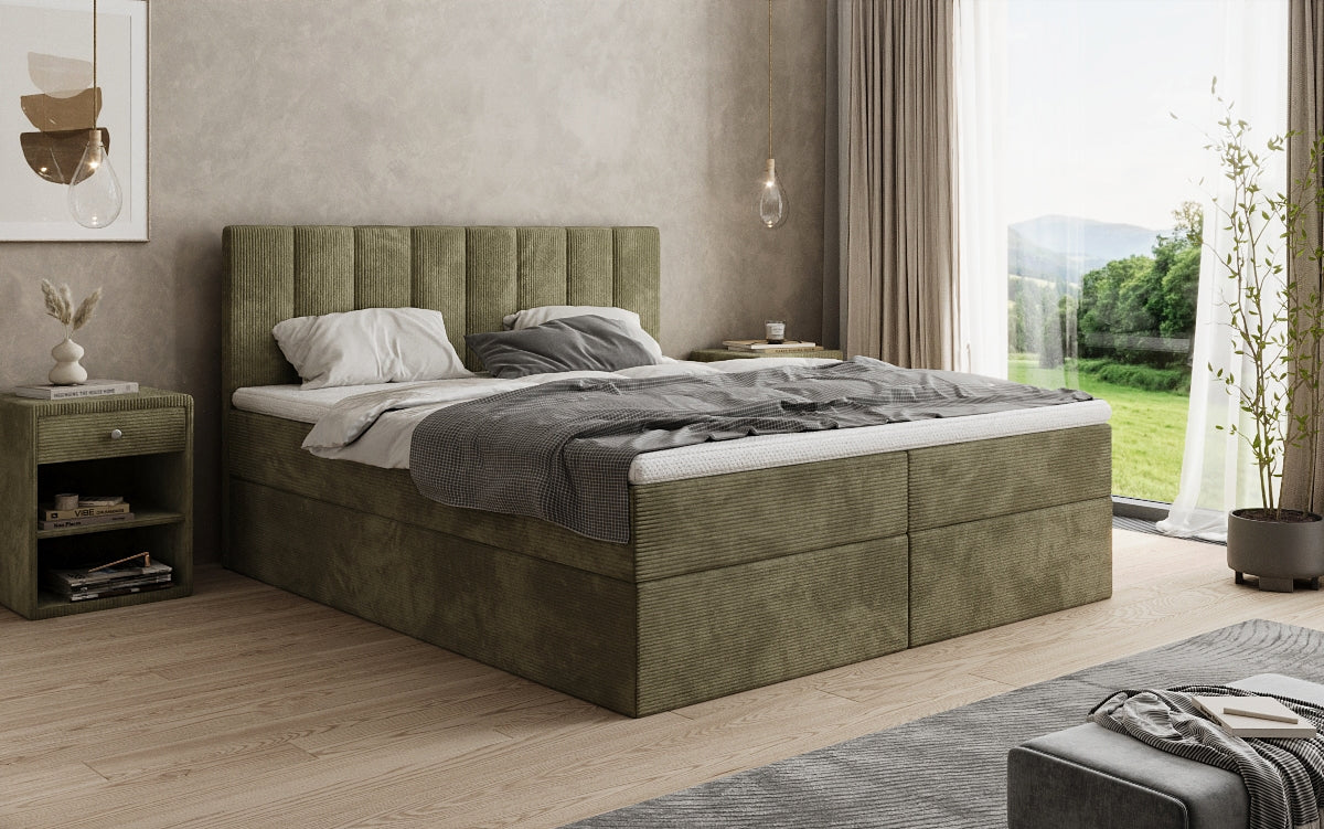 Boxspringbed Sofia in Ribstof met opbergruimte