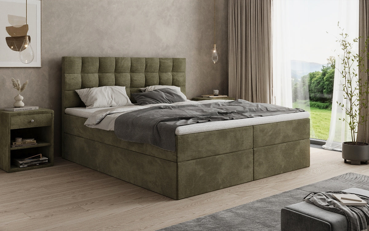 Boxspringbed Como in Ribstof met opbergruimte