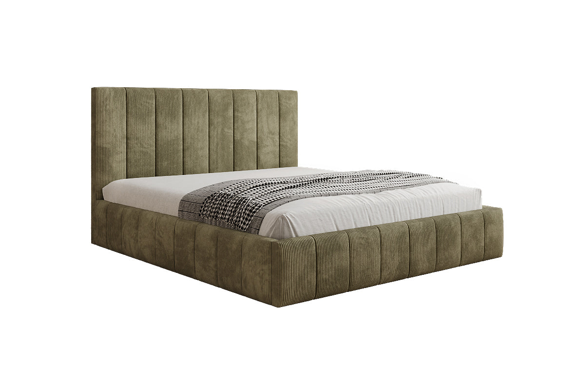 Designer gestoffeerd bed Maja in Ribstof met opbergruimte