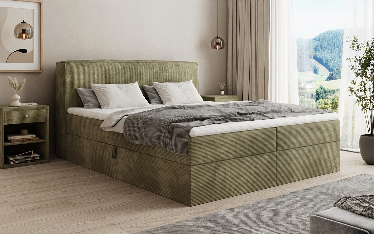 Boxspringbed Marea in Ribstof met opbergruimte