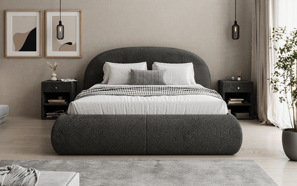 Designer gestoffeerd bed Loop in Teddystof Bouclé met opbergruimte
