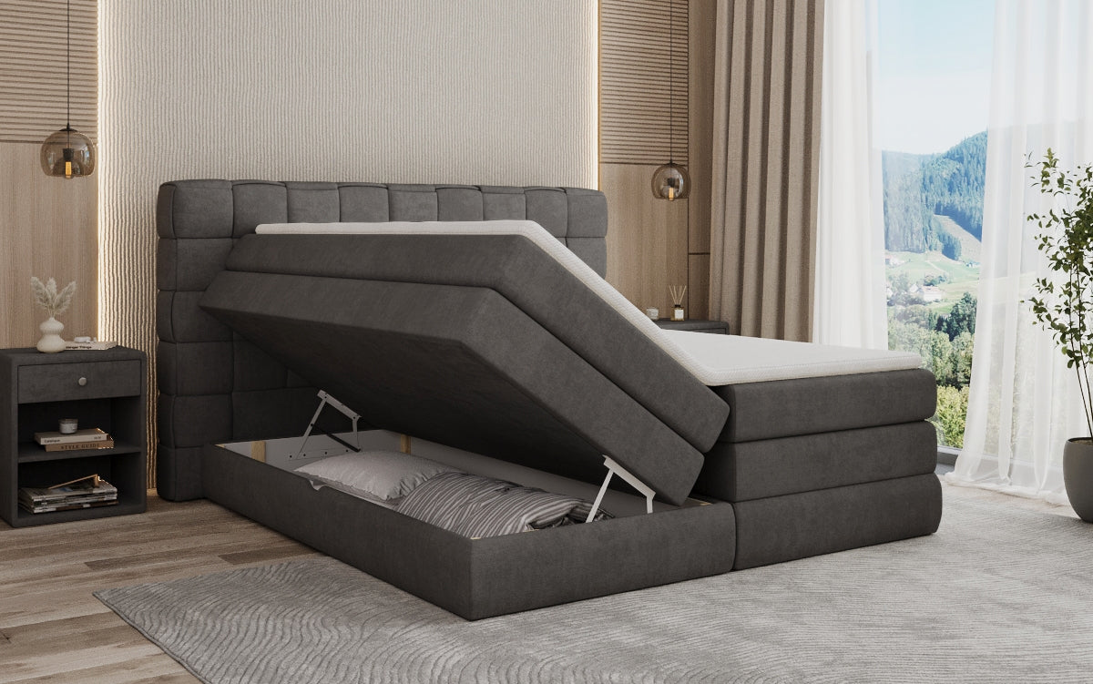 Boxspringbed Trama met opbergruimte in Stof