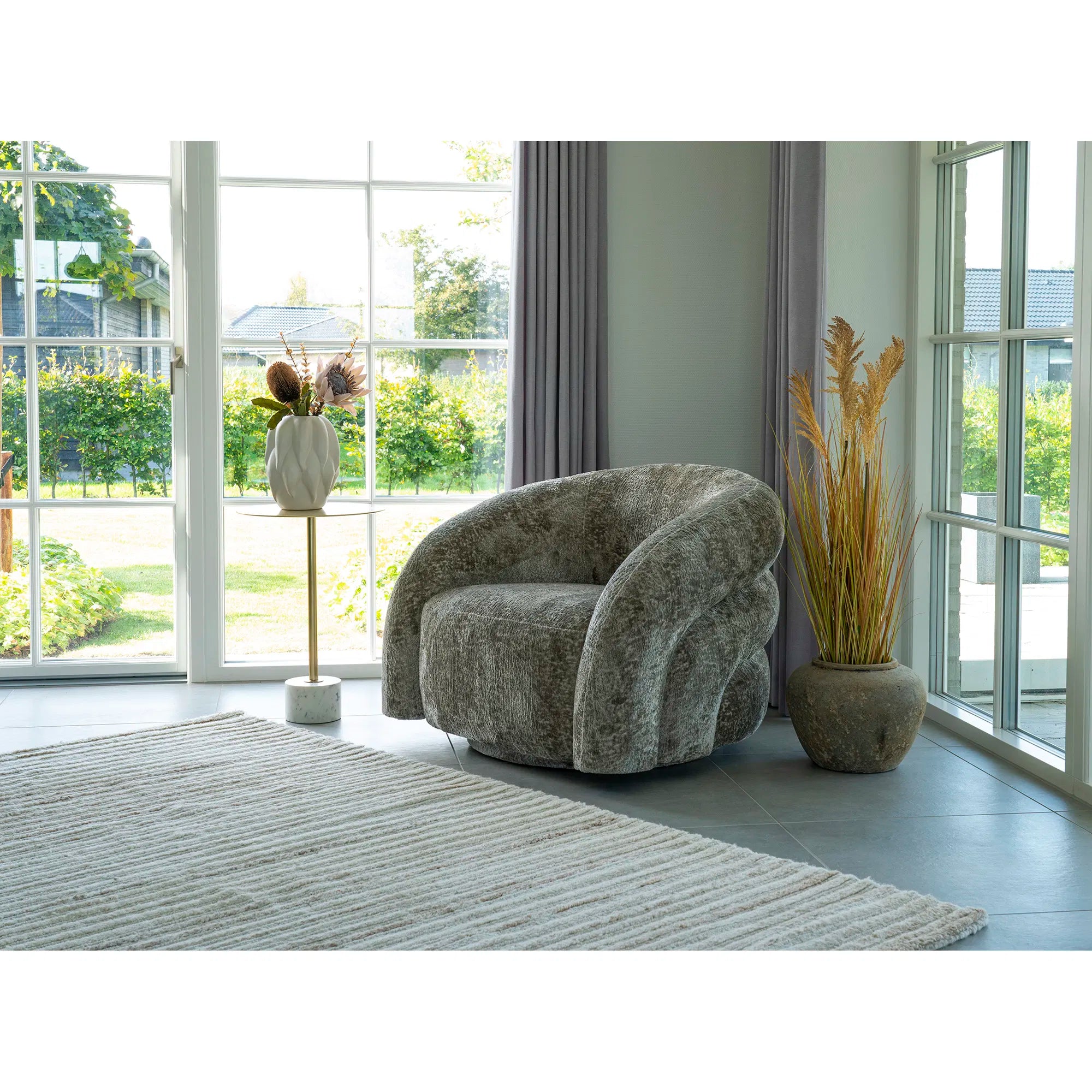 Designer Sofa-fauteuil Korfu met draaifunctie in Zand Bouclé