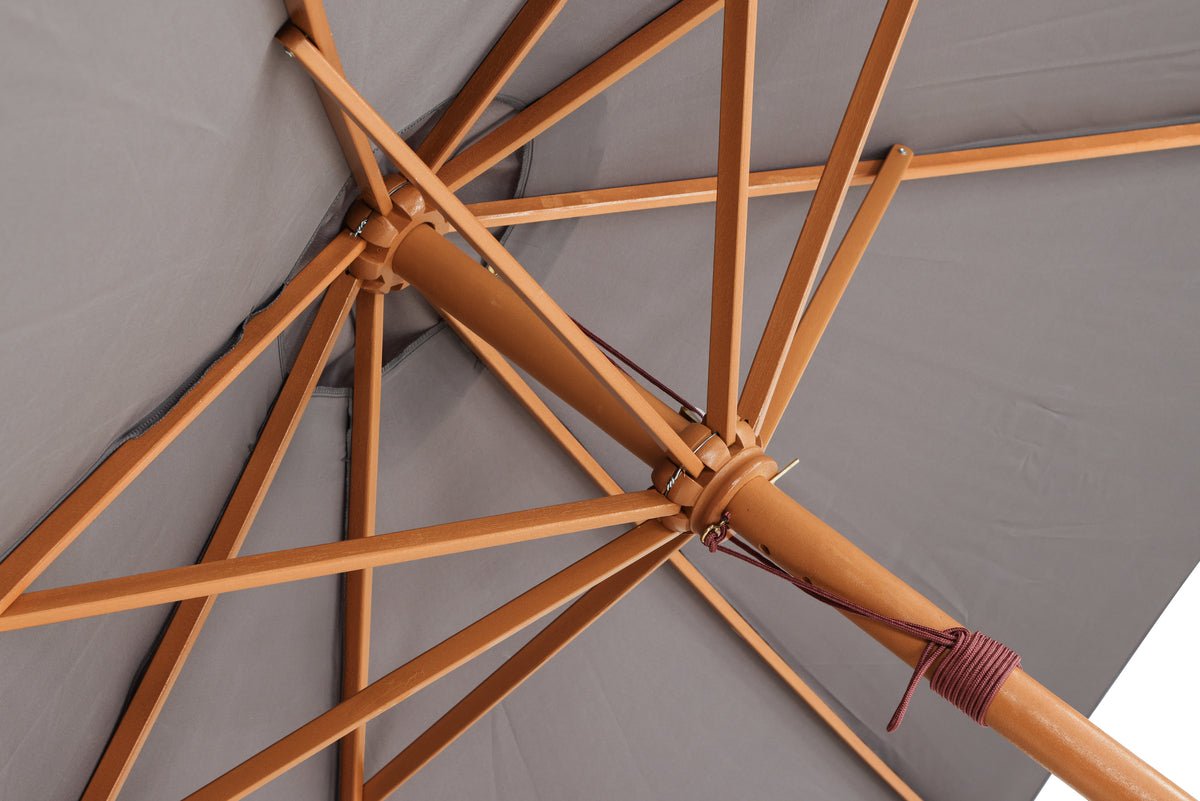 Parasol Frida – Ø300 cm in Grijs met houten frame van beuk