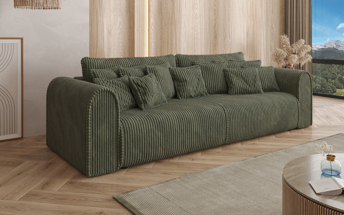 Designerbank Big Buddy 3-zits met slaapfunctie en opbergruimte in breed ribfluweel