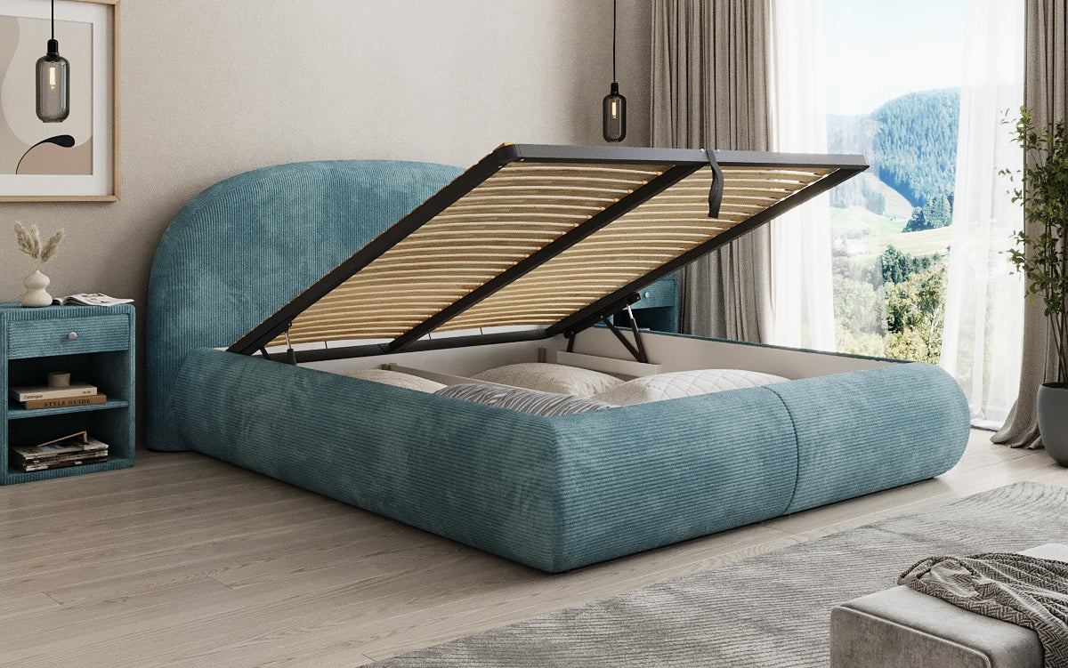 Design gestoffeerd bed Loop in Ribstof met opbergruimte