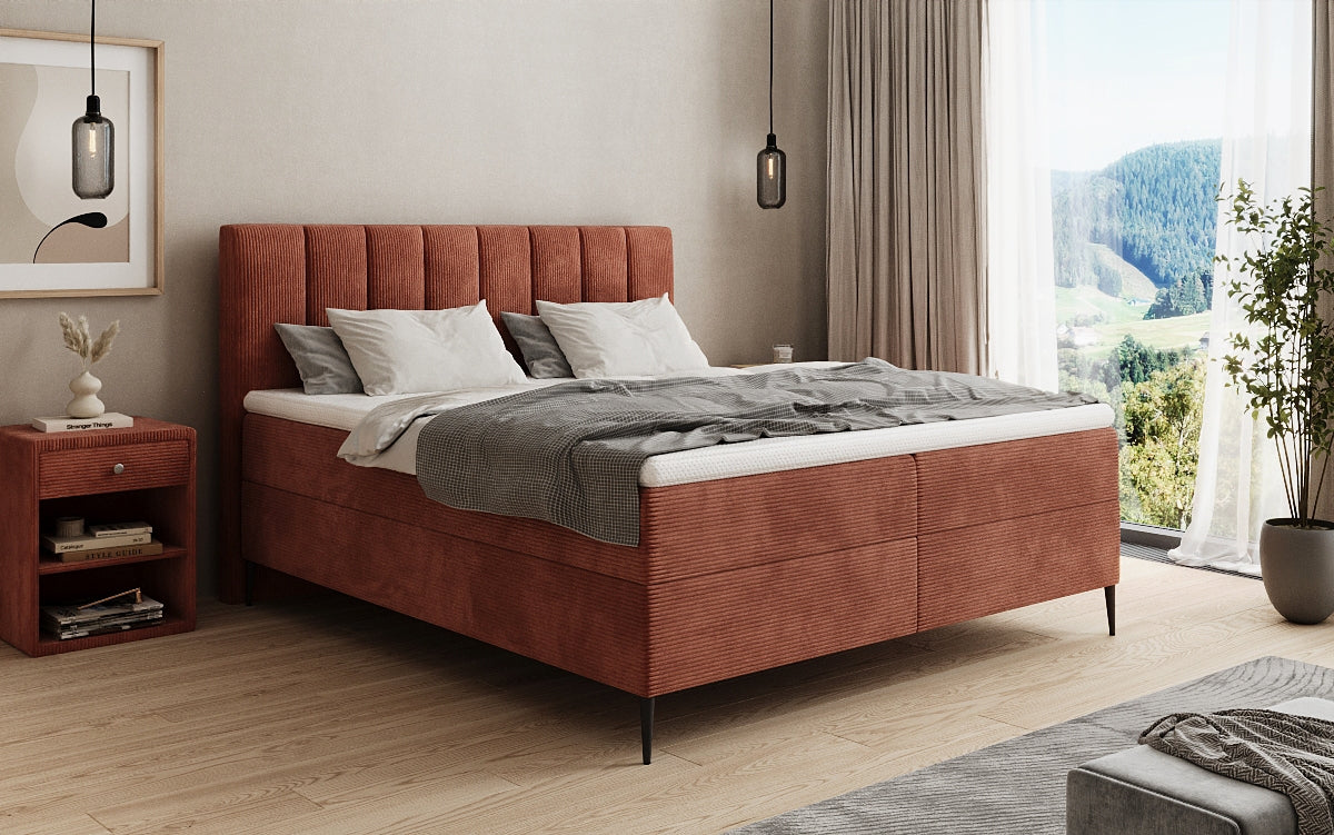 Boxspringbed Lucca in Ribstof met opbergruimte en poten