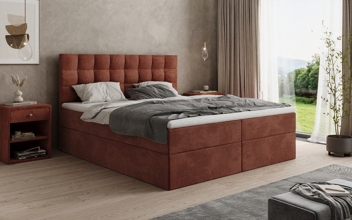 Boxspringbed Como in Ribstof met opbergruimte