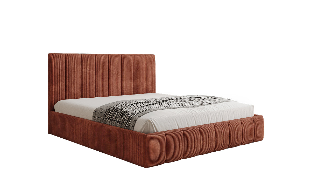Designer gestoffeerd bed Mila in Ribstof met opbergruimte
