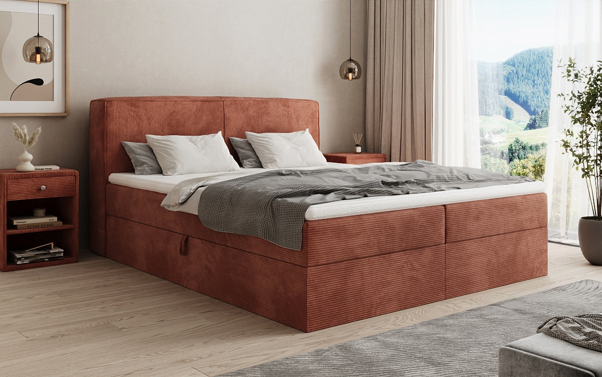 Boxspringbed Marea in Ribstof met opbergruimte