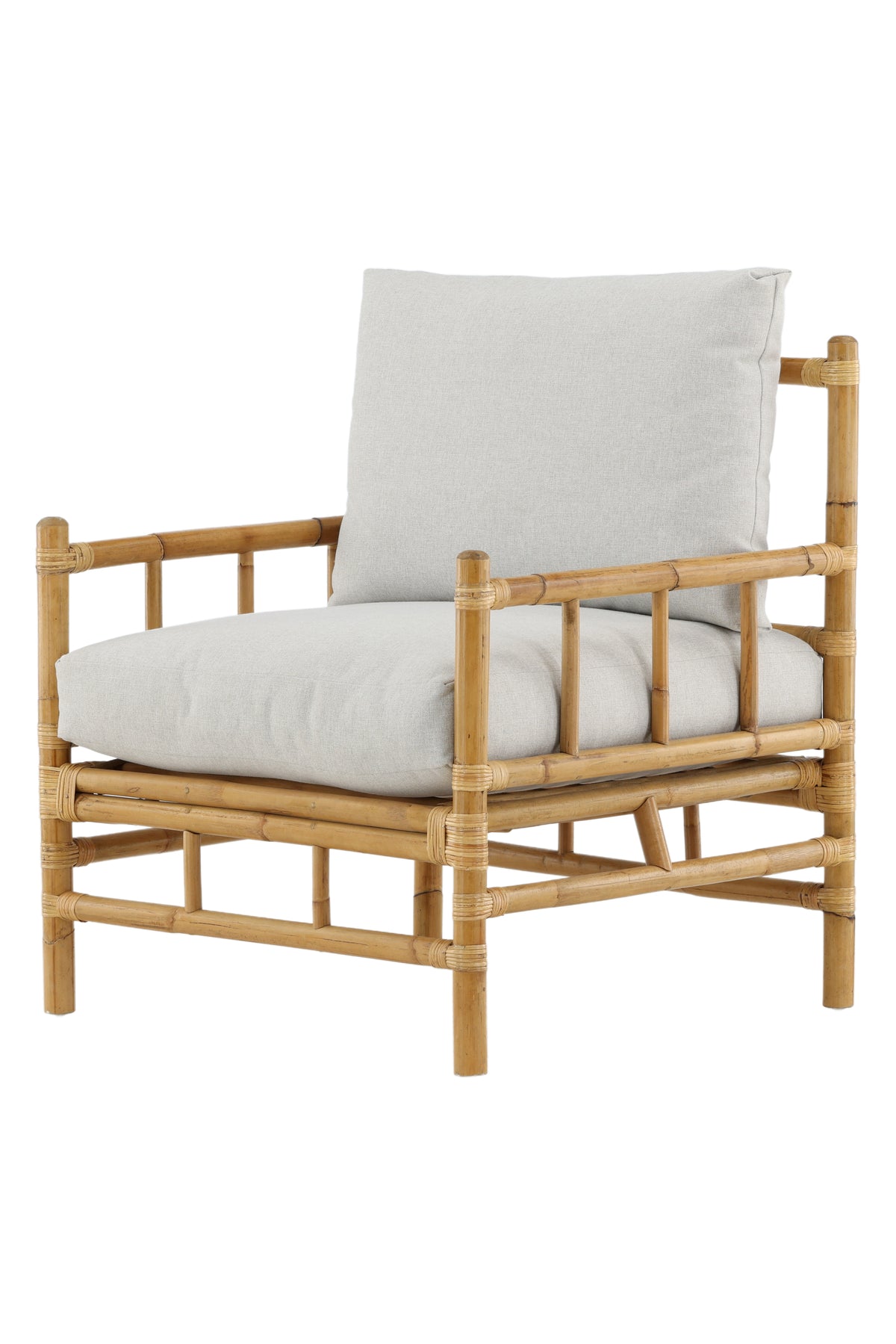 Fauteuil Bamboo - van bamboe en rotan met lichtgrijs kussen