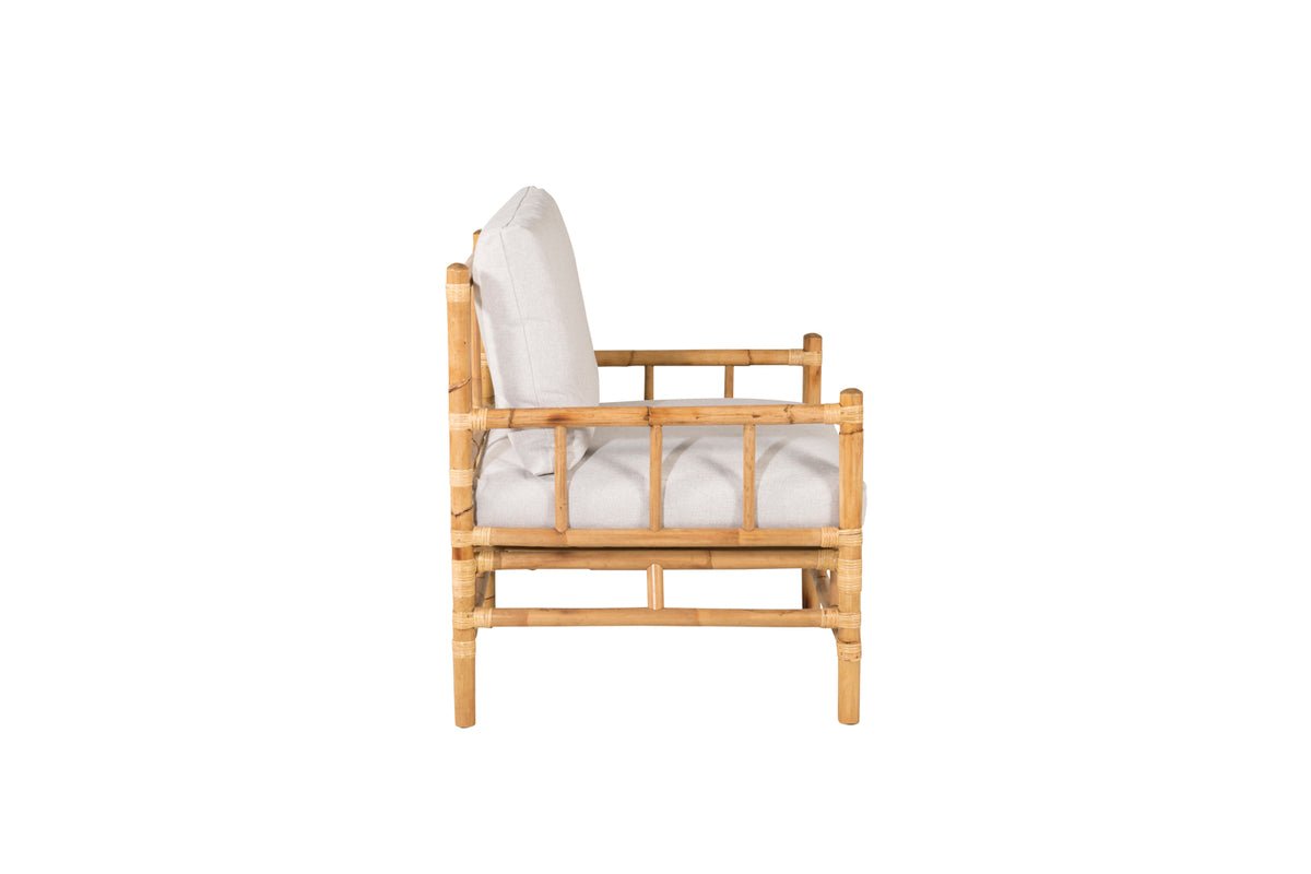Fauteuil Bamboo - van bamboe en rotan met lichtgrijs kussen