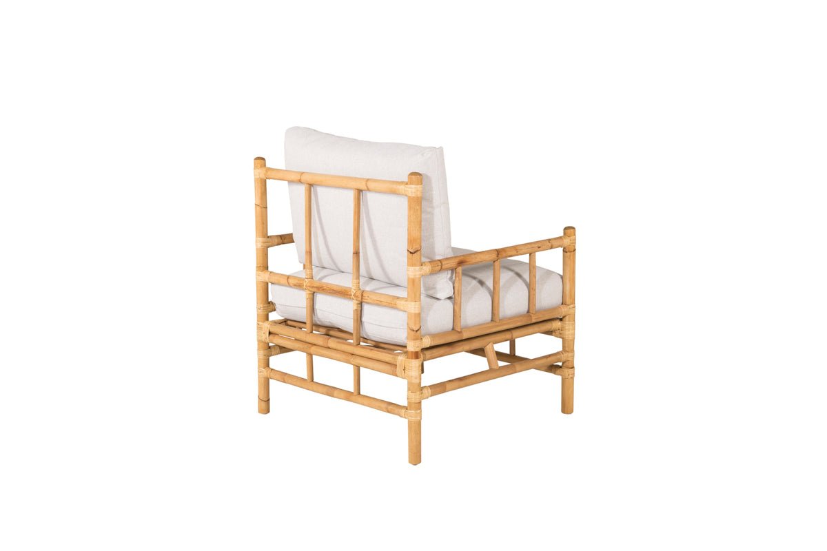 Fauteuil Bamboo - van bamboe en rotan met lichtgrijs kussen