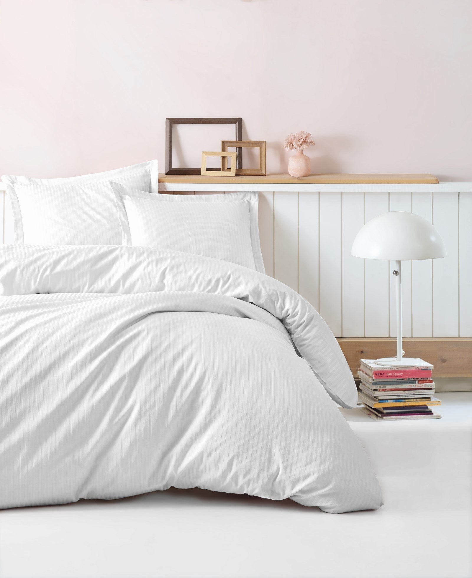 Premium Satijn Beddengoedset Streep Wit