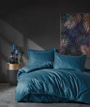 Premium Satijn Beddengoedset Streep Blauw