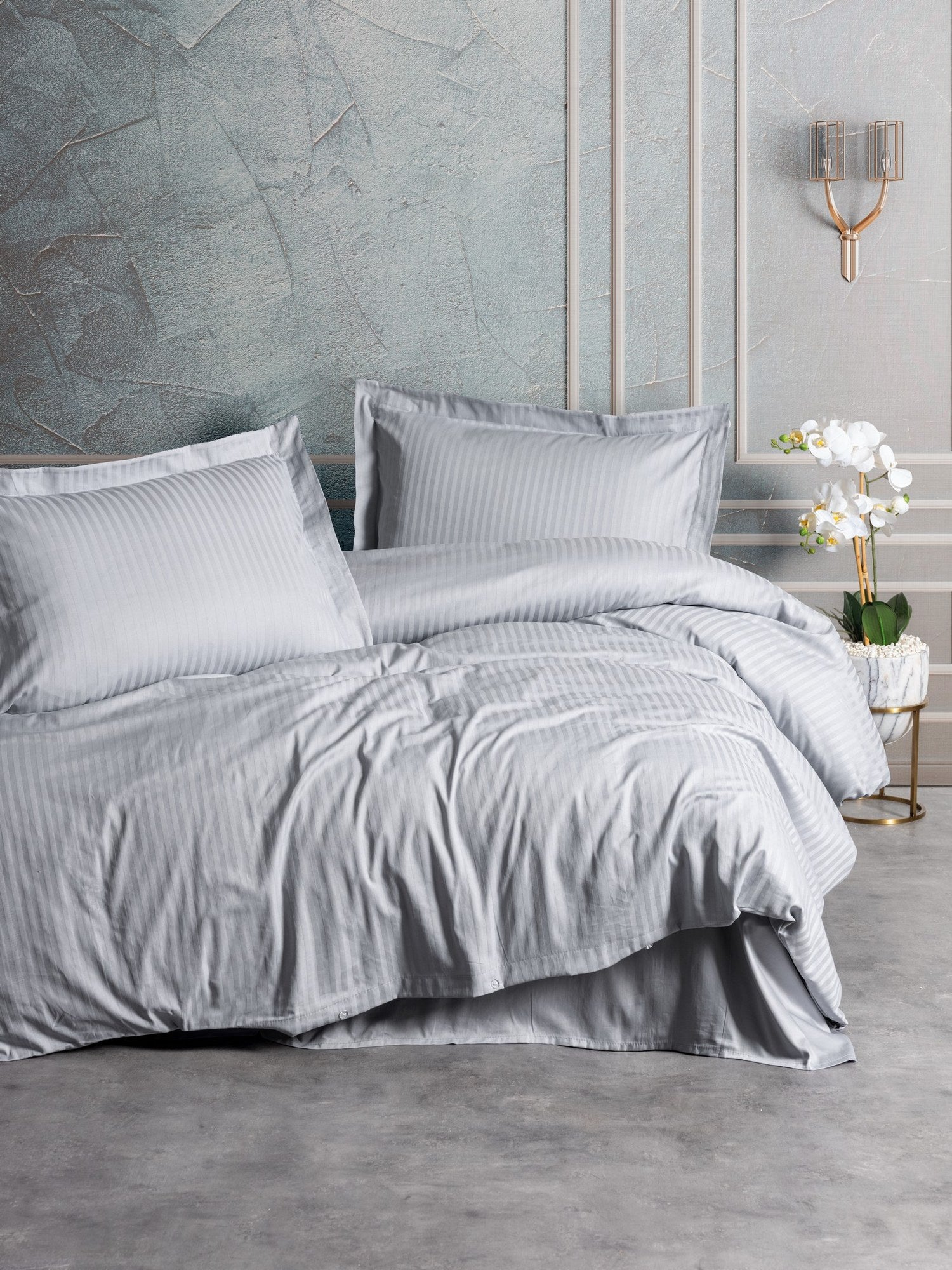Premium Satijn Beddengoedset Streep Grijs