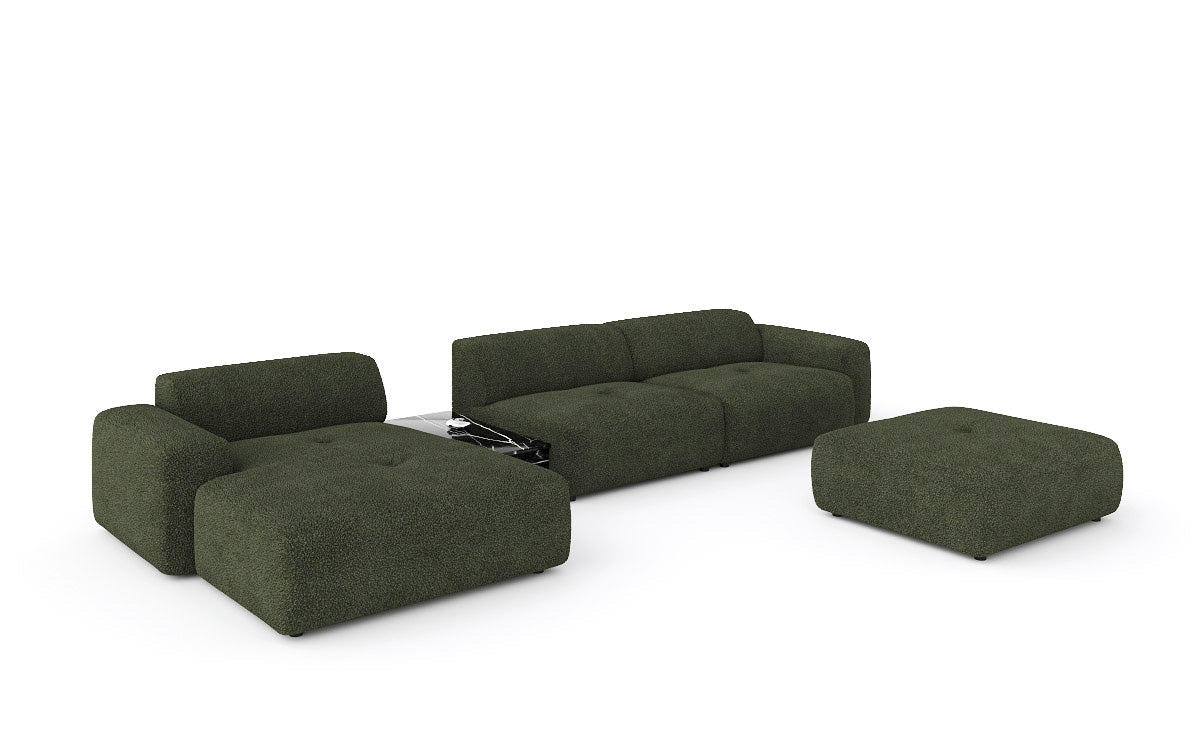 Designerbank Calm L met bijzetkruk en bijzettafel in Bouclé