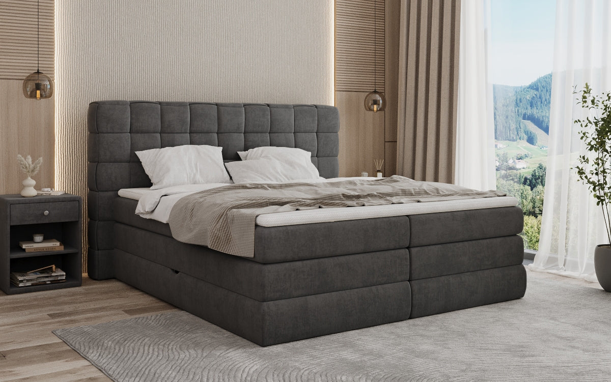 Boxspringbed Trama met opbergruimte in Fluweel